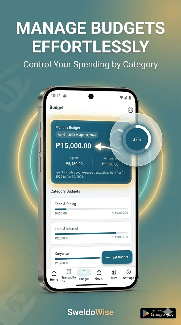 Monthly budget screen showing spent and remaining amounts across spending categories