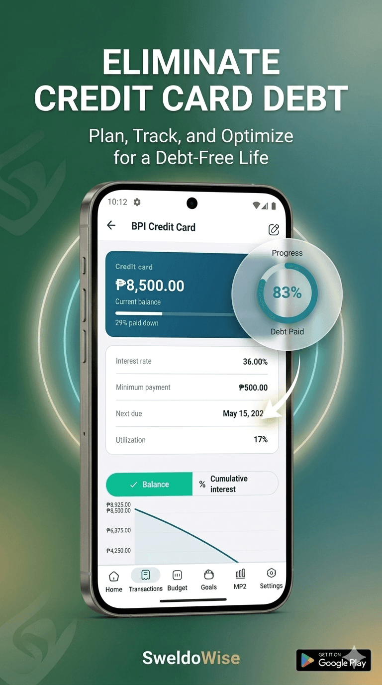 Debt tracker screen showing outstanding balances and payoff progress