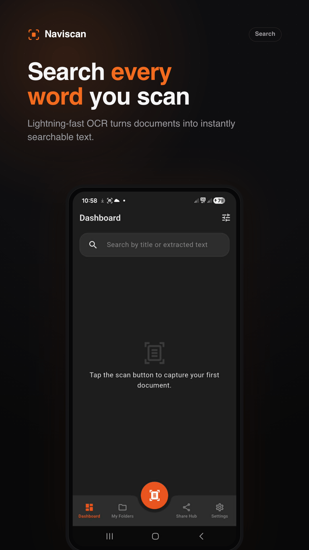 Naviscan search screen for finding scanned documents