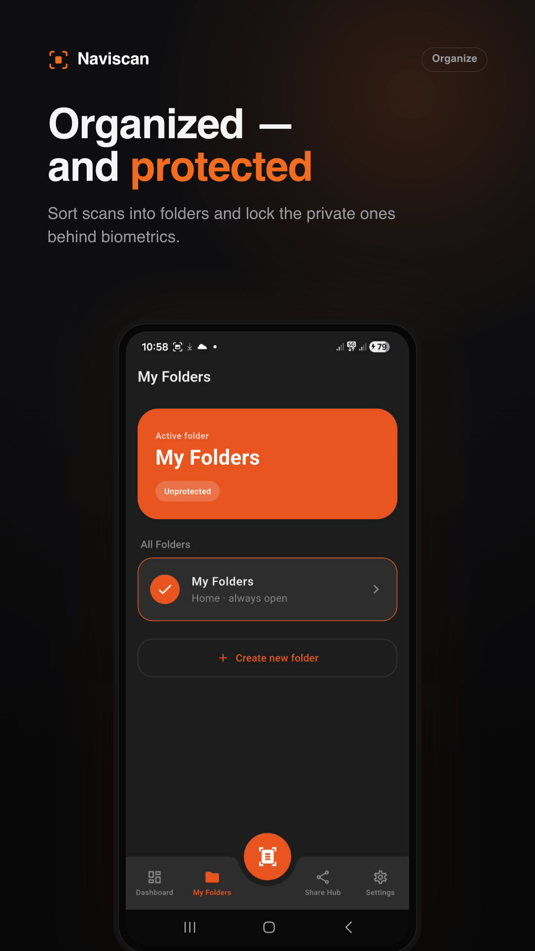 Folders view organising scanned documents into groups