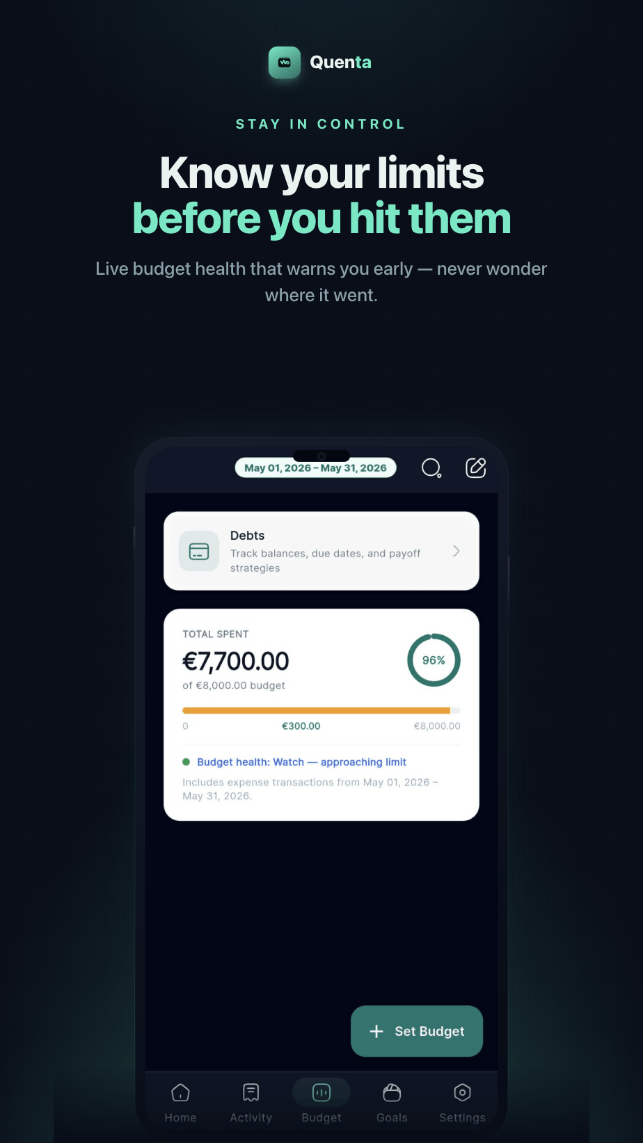 Budget screen tracking spending against category limits