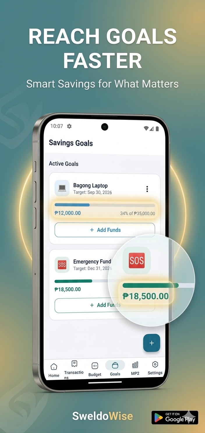 Savings goal screen tracking progress toward a target amount